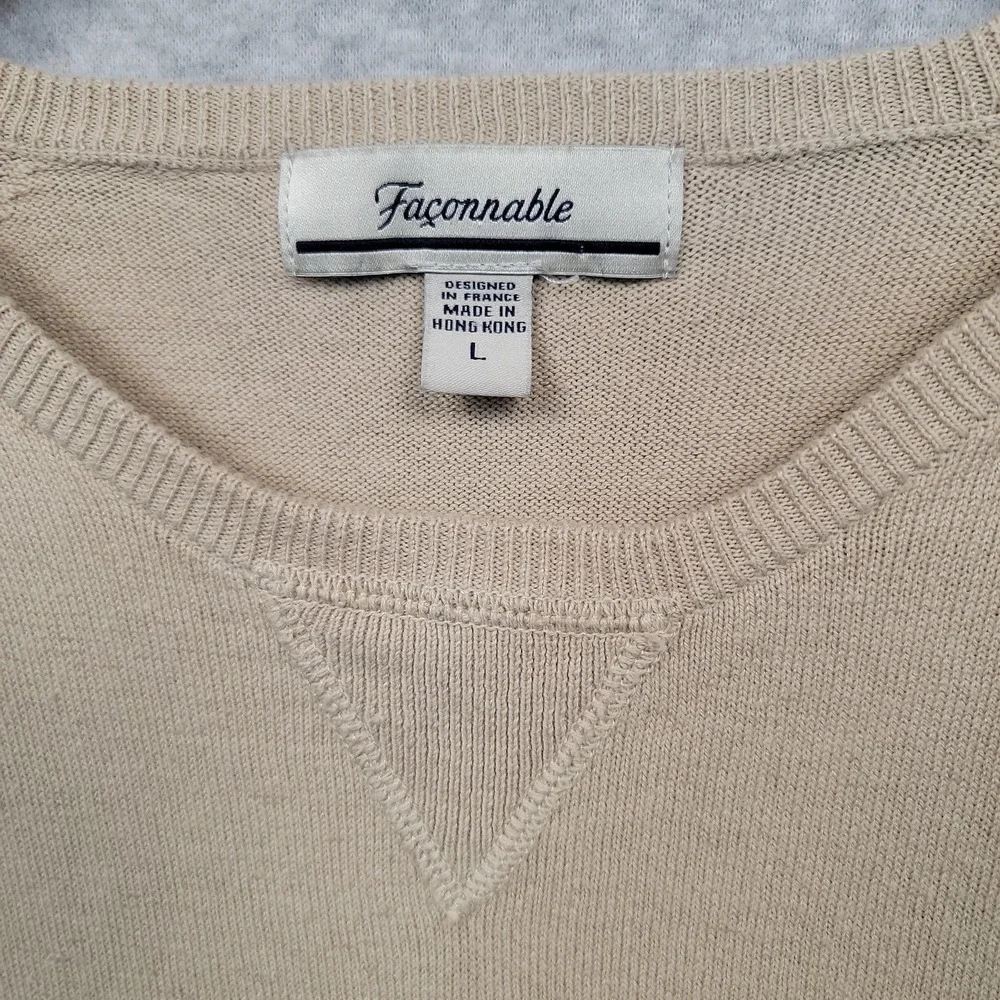 FACONNABLE Men's Linen Cotton Crewneck Sweater Sz L Preppy Quiet Luxury Beige